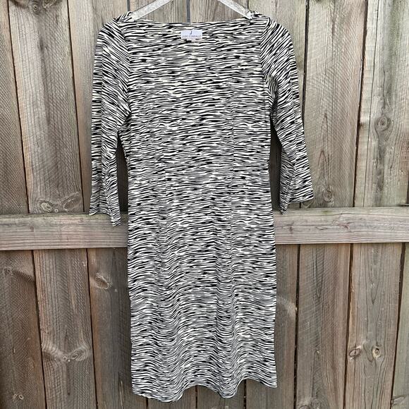 Jude Connally Women Sheath Dress Boat Neck 3/4 Sleeve Pullover Cream Black Small - Picture 1 of 8
